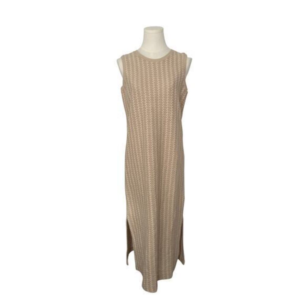 NWT LOFT Crochet Knit Maxi Dress Beige Sleeveless Side Slit XS